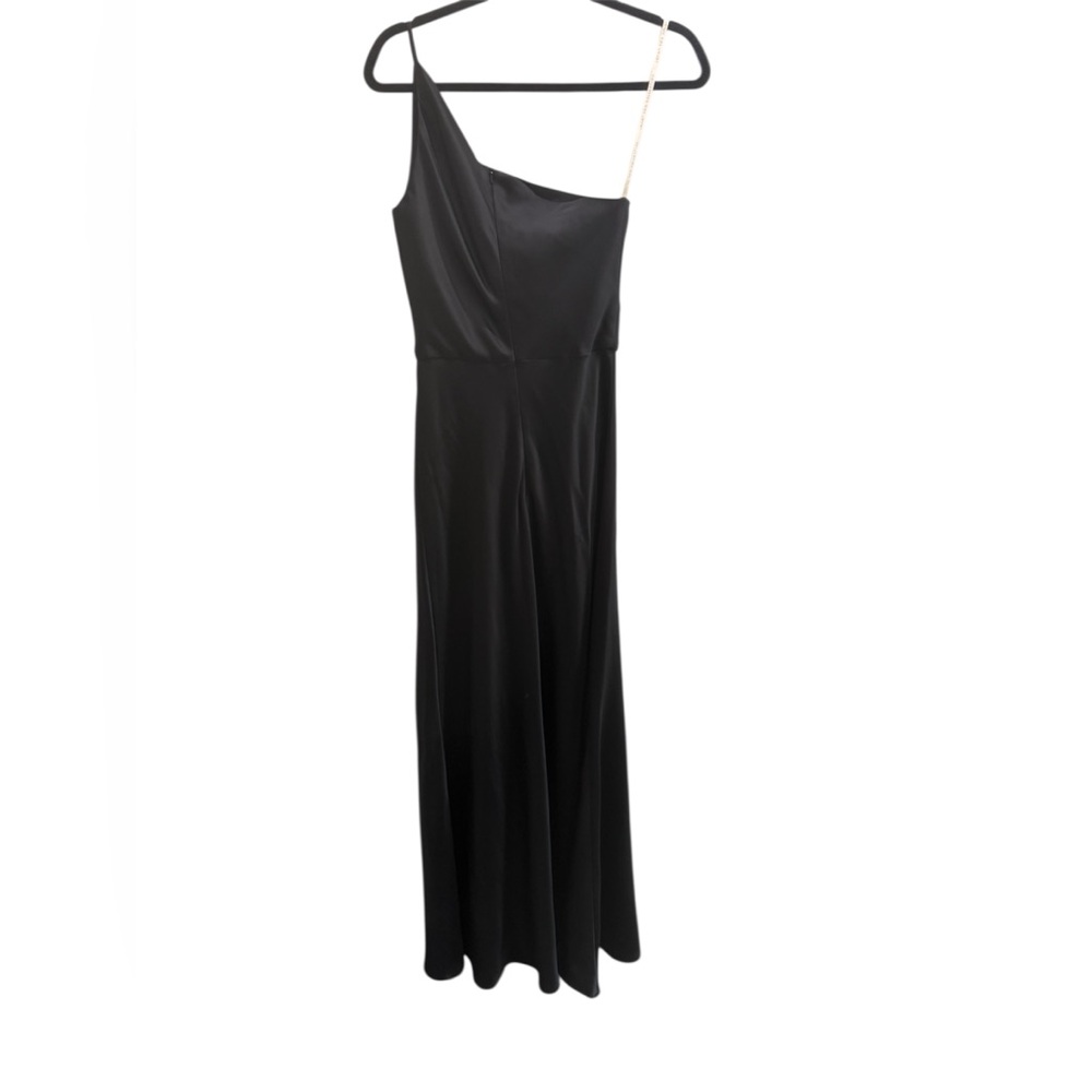 Jenny Yoo Marlowe Black One-Shoulder Luxe Satin Bias Cut Gown. Size 6. EUC - Picture 5 of 7